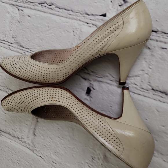 EVAN-PICONE Leather Heel Pumps Taupe Perferated Made in Spain 8N - Picture 9 of 13